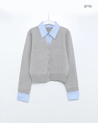 Layered shirt with knit accents