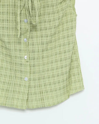 Checked ribbon blouse