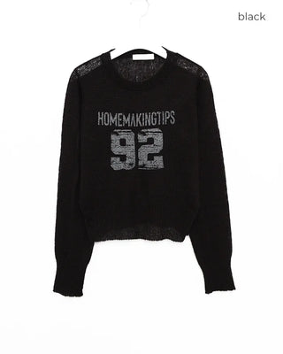 92 Damaged Print Semi-Cropped Sheer Knit
