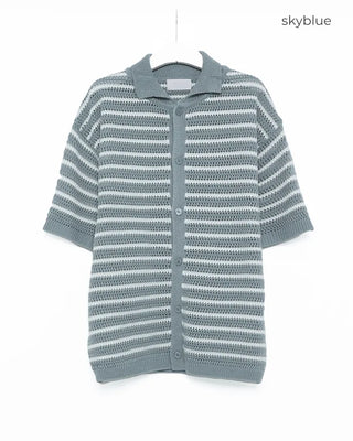 (Unisex) Striped Short-Sleeve Cardigan