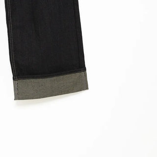 Low-rise denim roll-up wide-leg pants