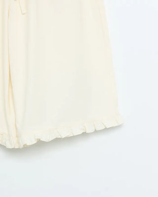Frill hem easy wide half pants