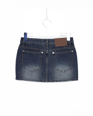 Cubic lettering denim mini skirt