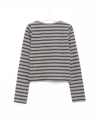Henley neck double striped semi-cropped cut and sew