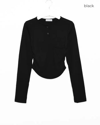 Ribbed Shirring Knit T-Shirt