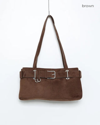 Suede buckle shoulder bag