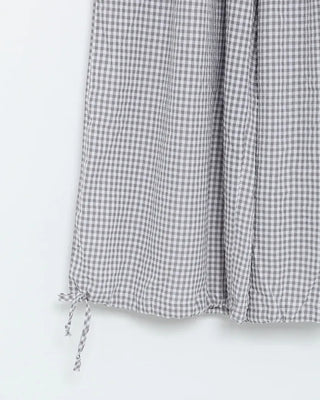 Shirred wide-waist gingham check pants