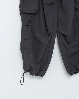 Nylon cargo pants with elastic waistband