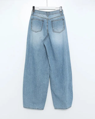 Distressed wide-leg denim pants