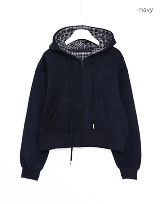 Inner tartan check cropped hooded parka