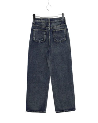 Washed straight denim pants