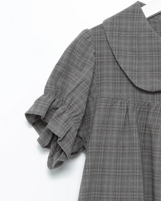 Button-up bust gathered yoke puff blouse