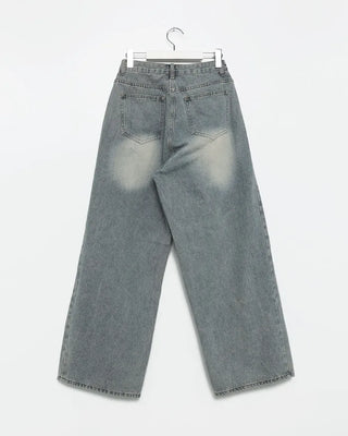Side-tuck wide denim pants