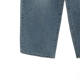 Washed wide-leg long denim pants