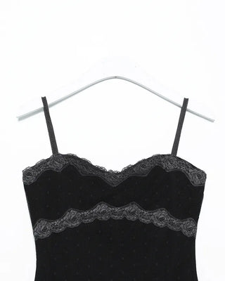 Polka dot tulle lace yoke camisole