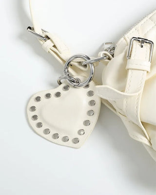 Square Shirring & Heart Keyring Set Shoulder Bag