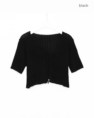Ribbon Cropped Half-Sleeve Cardigan