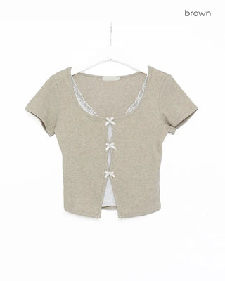 Lace Ribbon Slim Fit Half Sleeve T-Shirt