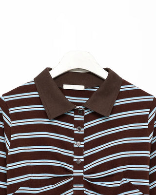 Triple Border Polo Neck Gathered Long T-Shirt