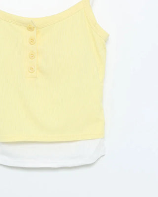 Layered button sleeveless top with built-in cups