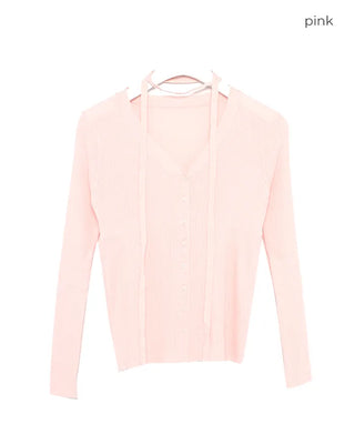 V-neck cardigan with waist-defining belt