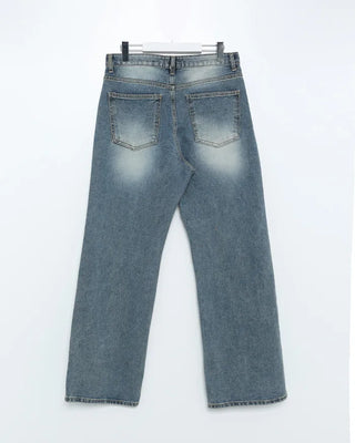 Washed semi-flare denim pants