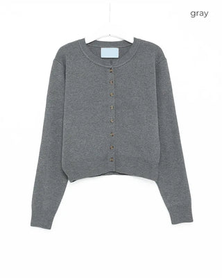 Round neck marble button basic cardigan