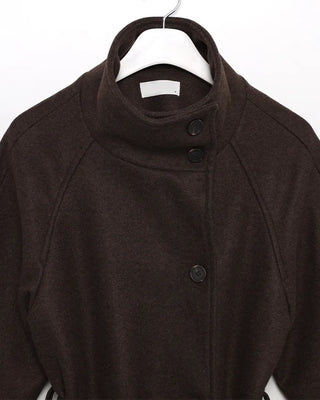 High-neck belted long coat