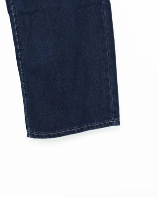 Straight denim pants with drawstring waist
