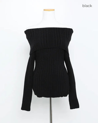 Ribbed wrap off-shoulder knit