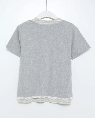 Striped layered Henley neck half T-shirt