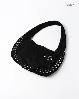 Suede studded shoulder bag