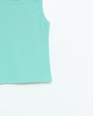 Round neck semi-cropped ribbed tank top