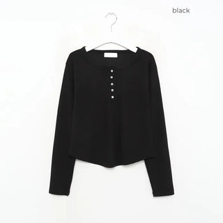 Round hem Henley neck T-shirt