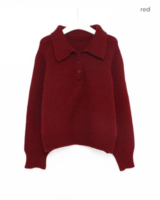 Button-collar long-sleeved knit