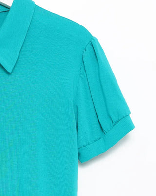 Colored neck puff sleeve shirt