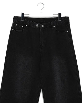 Two-button denim wide-leg pants