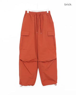 Fleece-lined parachute string cargo pants