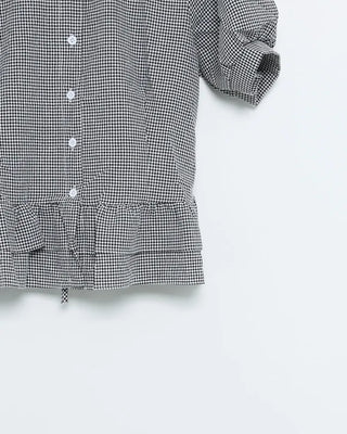 Stand-collar pleated short-sleeved blouse