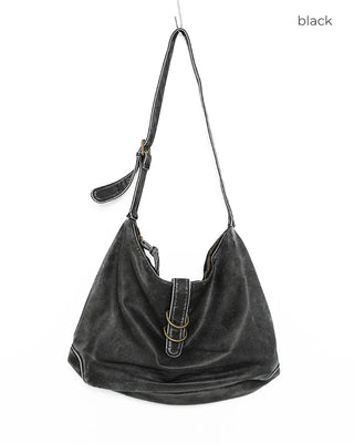 Washed faux leather shoulder bag