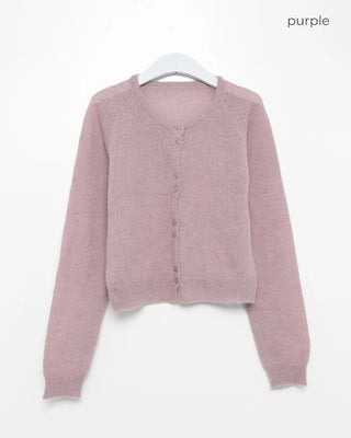Round neck double-button knit cardigan
