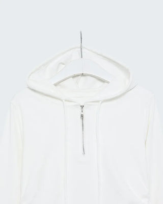 Side-gathered half-open hoodie
