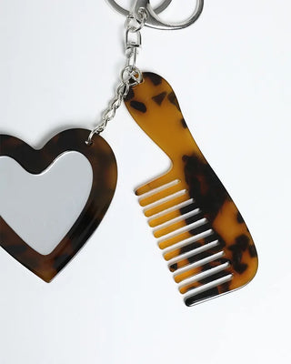 Heart Mirror & Comb Set Keyring