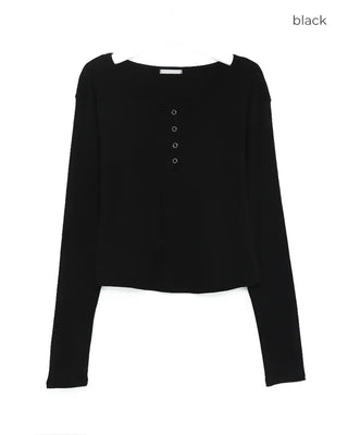 U-neck button-down slim-fit long-sleeve shirt