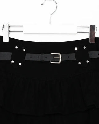 (With belt) Studded ruffle mini skirt
