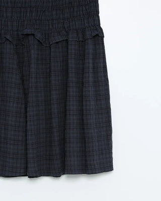 Waist-gathered check midi skirt