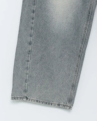Side-out seam pleated denim pants