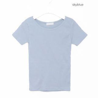 Jewel neck simple short T-shirt