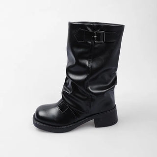 Buckle Round Mid-Calf Boots