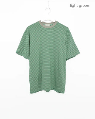(Unisex) Striped Round Neck Short Sleeve T-Shirt